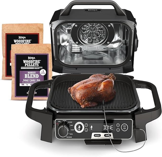 Ninja Woodfire Series 7-in-1 Outdoor Grill & Smoker – Grill, BBQ, Roast, Air Fry, Dehydrate, Broil & Smoke